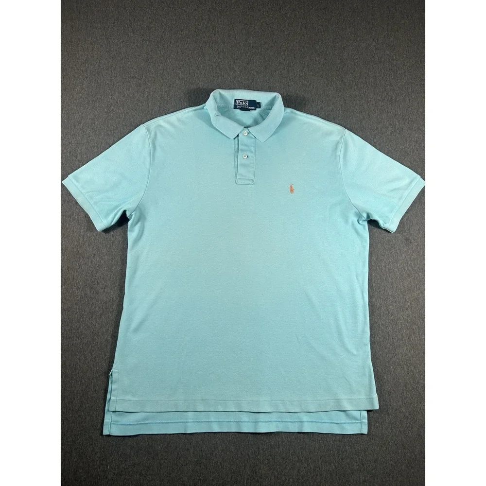 Vintage Polo Ralph Lauren Light Blue Interlock Short Sleeve Polo Shirt Men's L